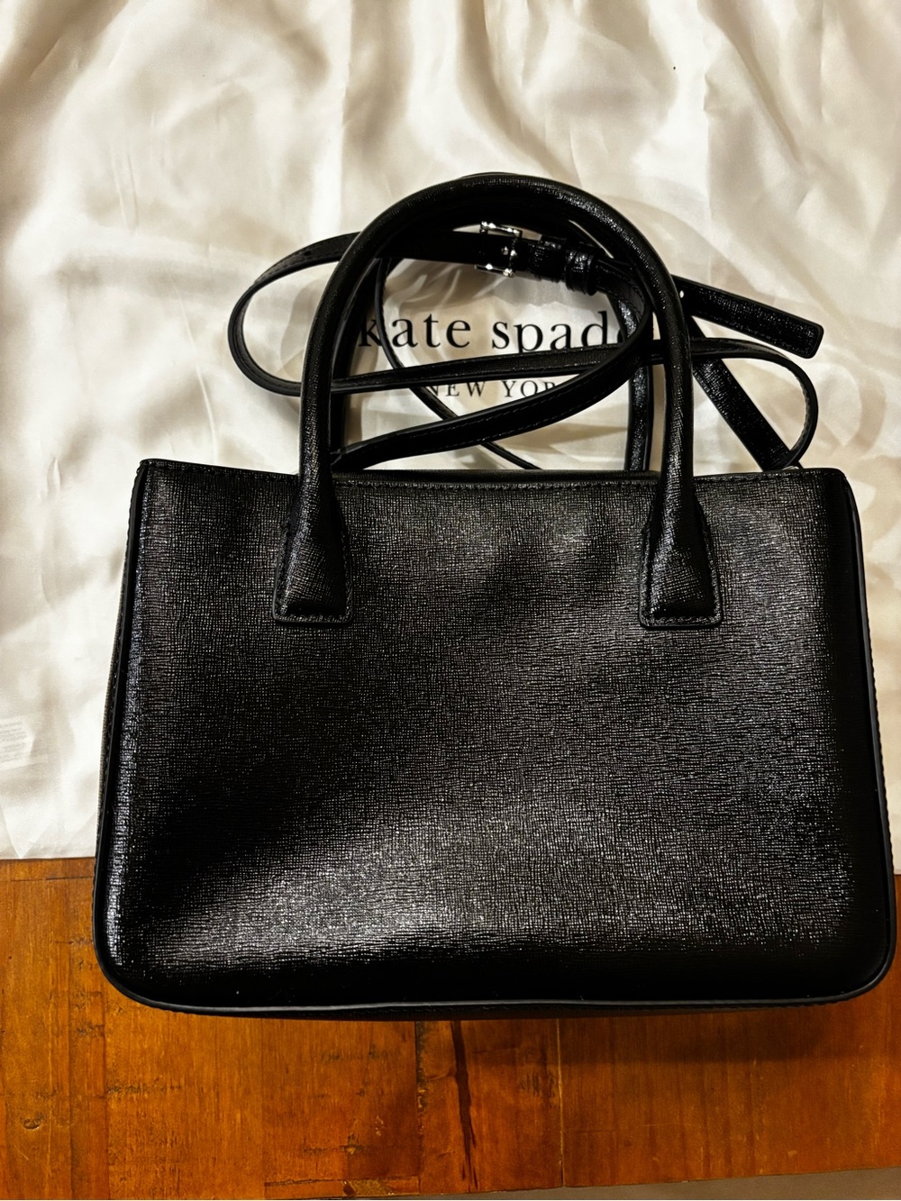 kate spade Black Textured Leather Satchel with Crossbody Strap - Picture 3 of 6
